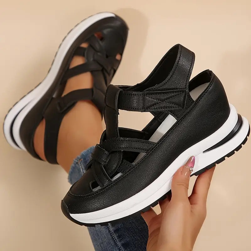 Women's Casual Cutout Platform Sandals | Hook and Loop Strap