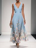 Women's Elegant Spring Floral Print Wedding Guest Dress | Maxi