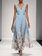 Women's Elegant Spring Floral Print Wedding Guest Dress | Maxi