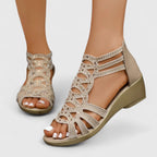 Women's Elegant Cutout Wedge Sandals | Back Zip Closure