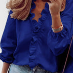 Women's Elegant Ruffle Trim Blouse | Long Sleeves
