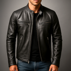 Men's Zip-Up Biker Jacket | Stand Collar