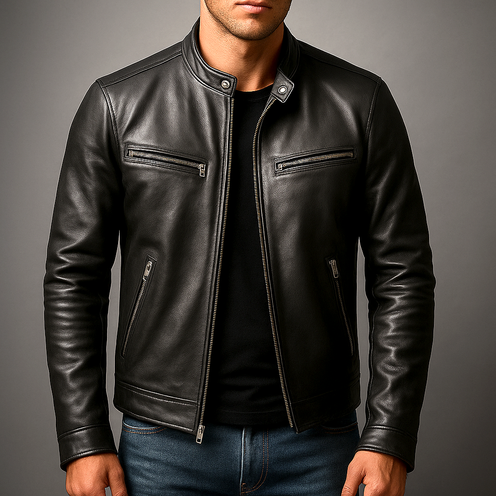 Men's Zip-Up Biker Jacket | Stand Collar