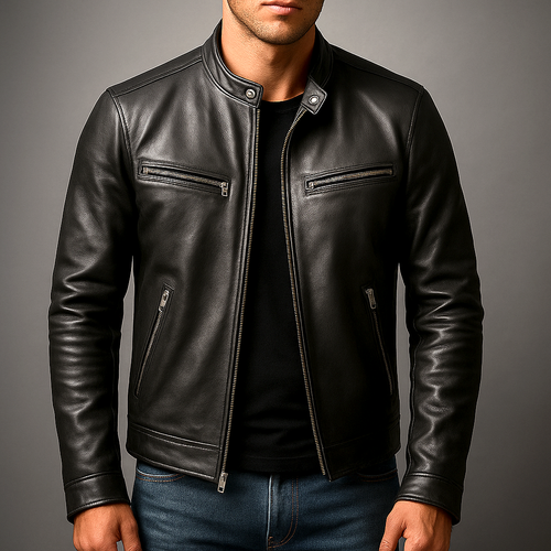 Men's Zip-Up Biker Jacket | Stand Collar