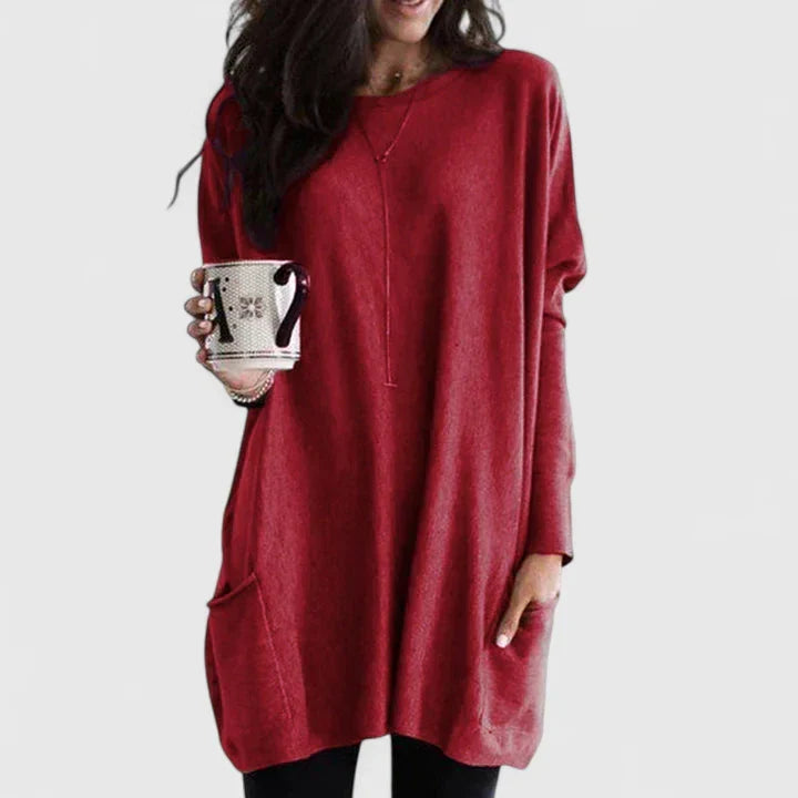 Women's Long Round Neck Knit Sweater | Oversized