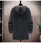 Men's Winter Knit Hooded Zip Up Jacket | Long