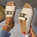Women's Casual  Wedge Heel Slip On Sandals | Buckle Detail