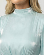 Women's Elegant Pleated Balloon-Sleeve Dress | Maxi