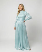 Women's Elegant Pleated Balloon-Sleeve Dress | Maxi