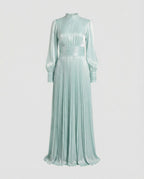 Women's Elegant Pleated Balloon-Sleeve Dress | Maxi
