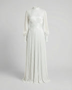 Women's Elegant Pleated Balloon-Sleeve Dress | Maxi