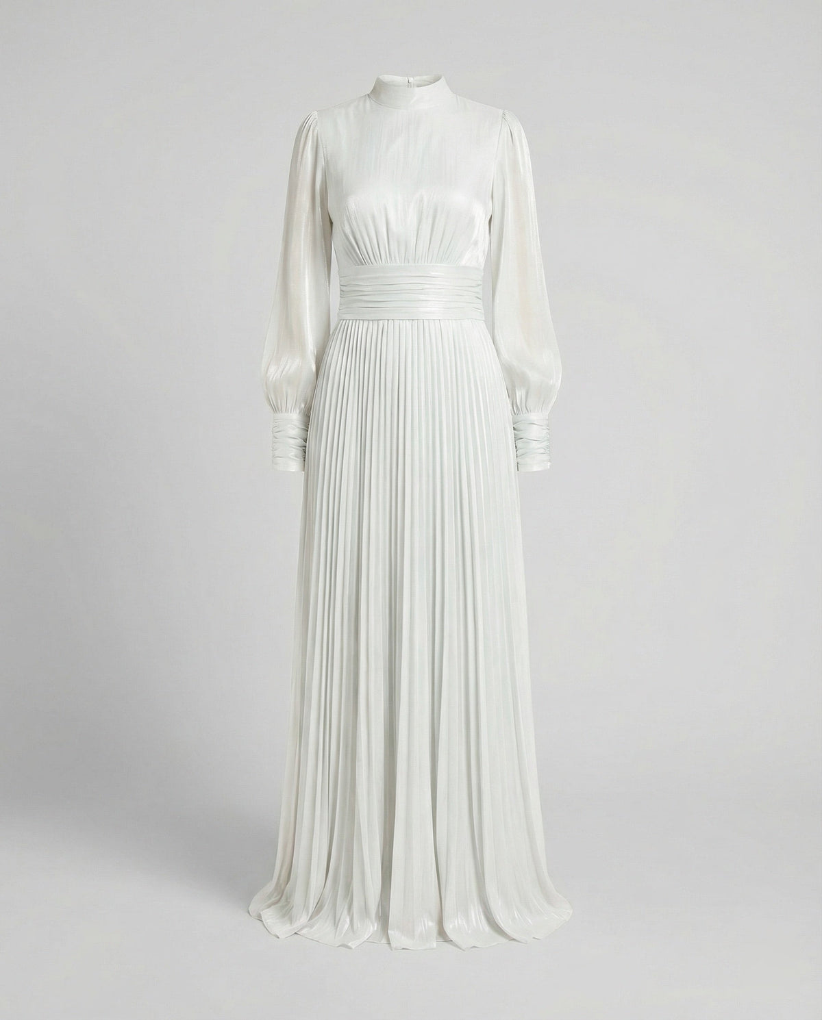 Women's Elegant Pleated Balloon-Sleeve Dress | Maxi