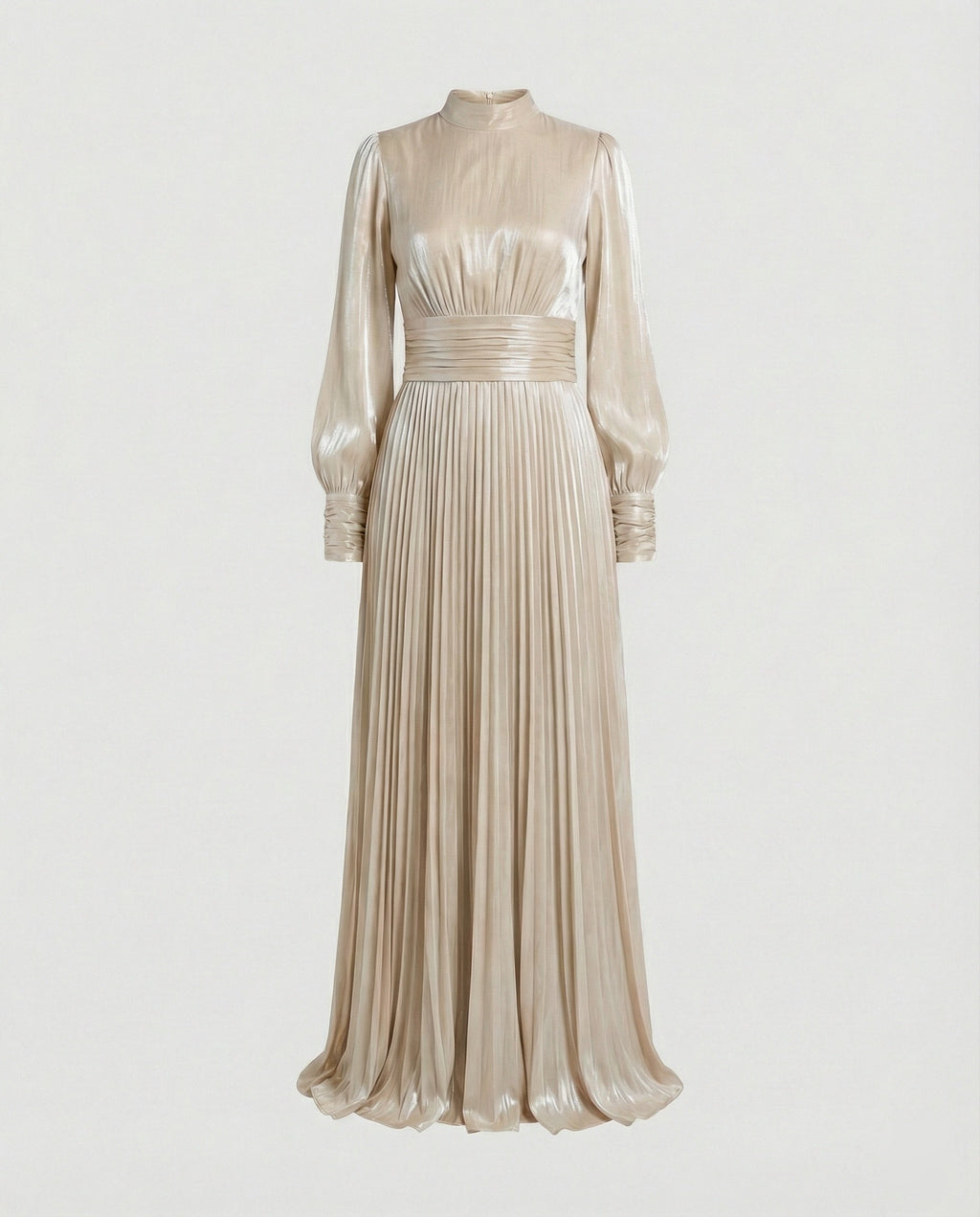 Women's Elegant Pleated Balloon-Sleeve Dress | Maxi