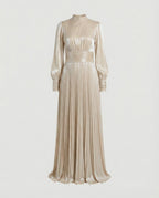 Women's Elegant Pleated Balloon-Sleeve Dress | Maxi