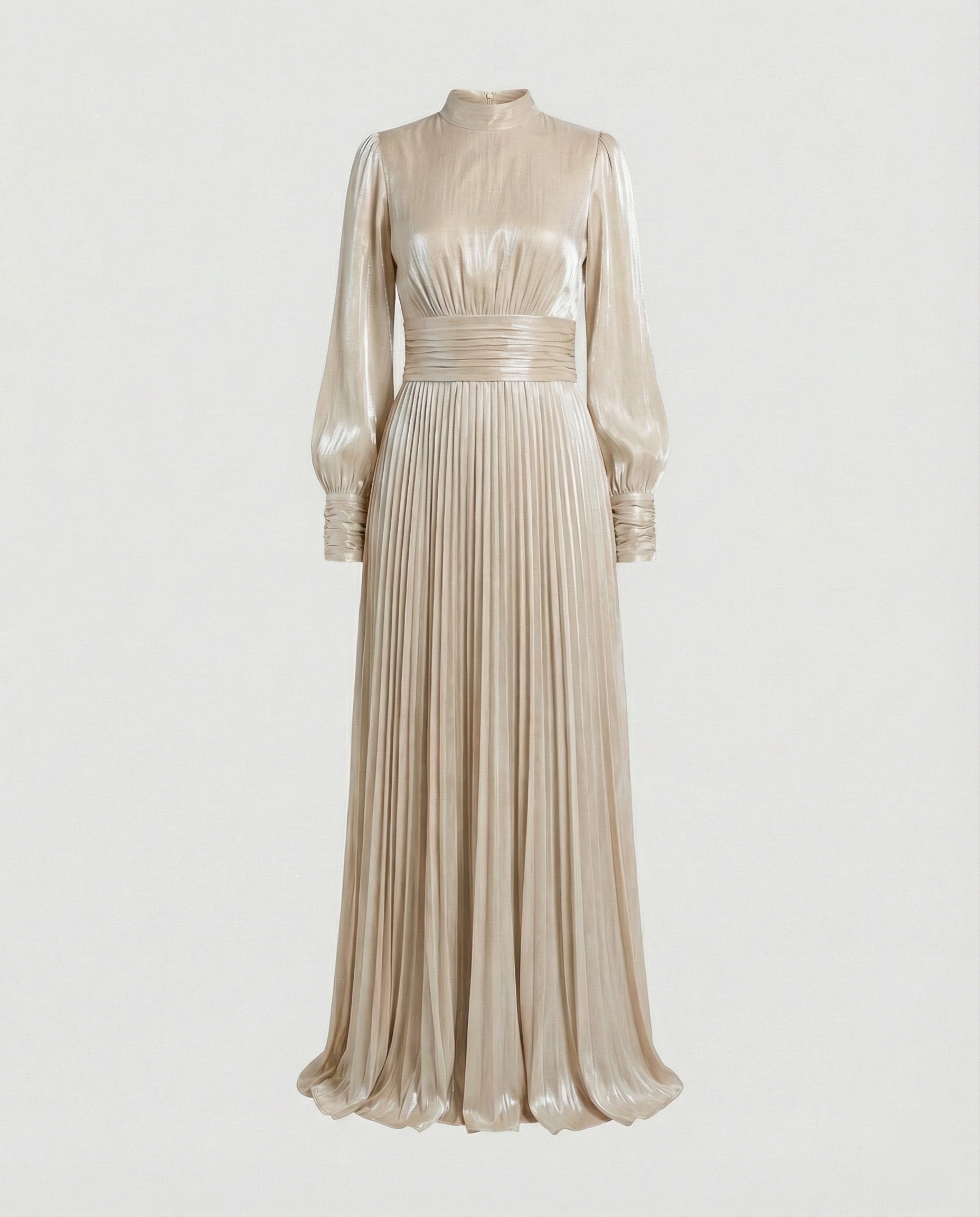 Women's Elegant Pleated Balloon-Sleeve Dress | Maxi