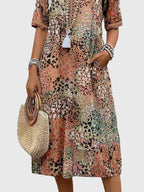 Women's Elegant V-Neck Floral Print Dress | Midi
