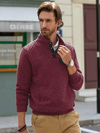 Men’s Quilted Stand Collar Button Sweater | Side Pockets