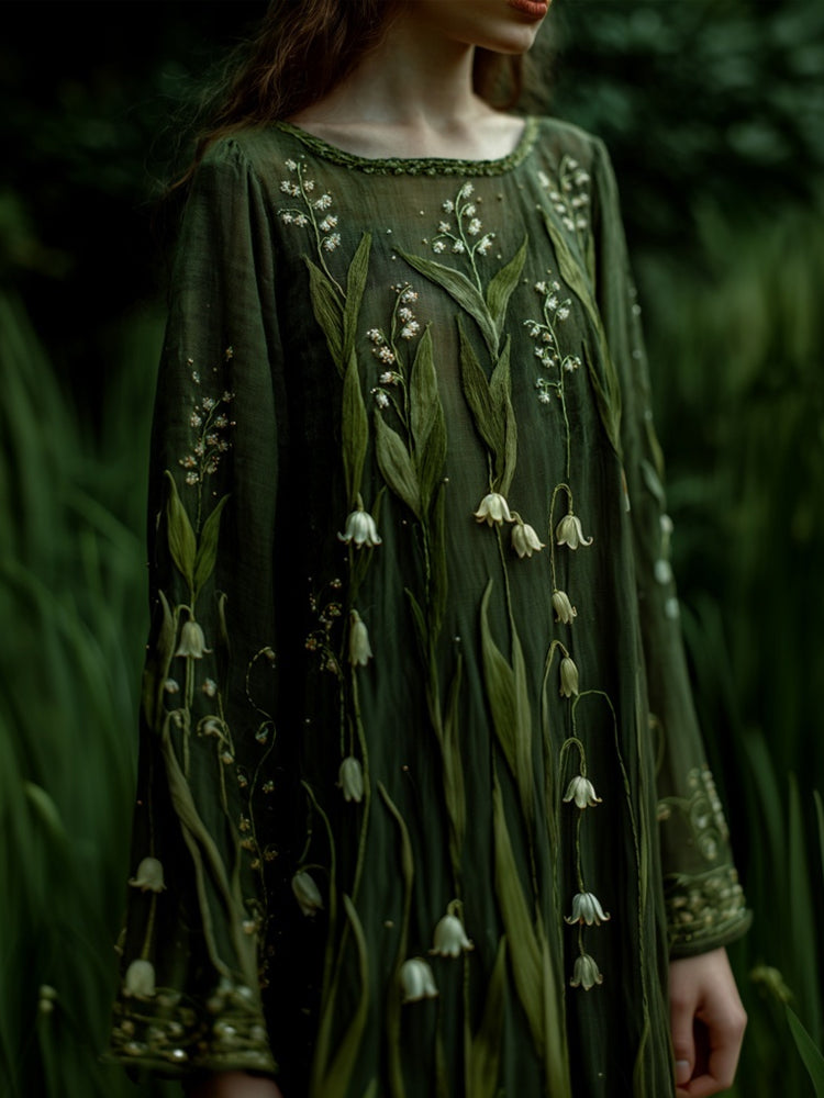 Women's Floral Long Sleeve Green Dress | Halloween