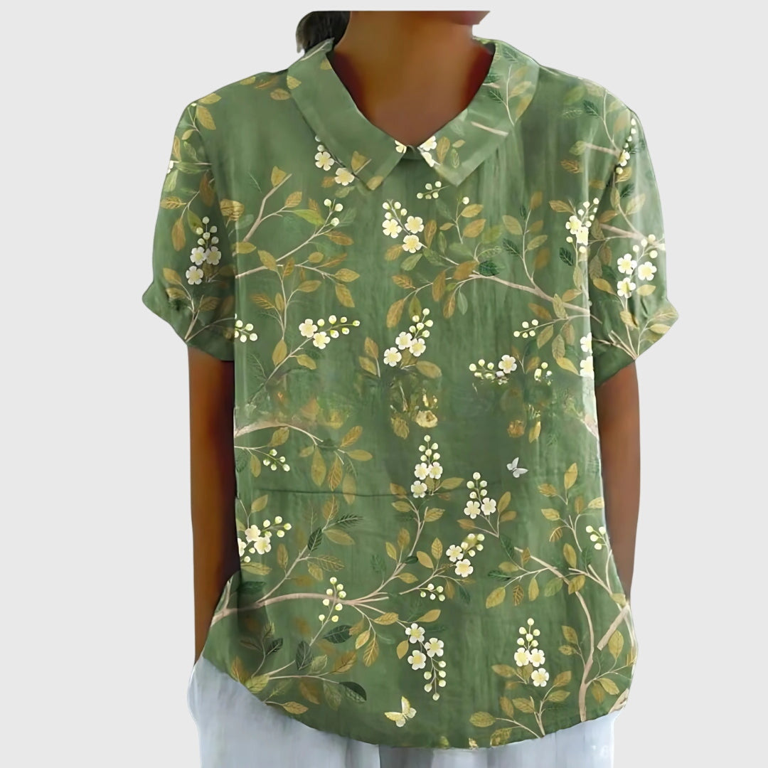 Women's Vintage Floral Peter Pan Collared Blouse | Short Sleeves