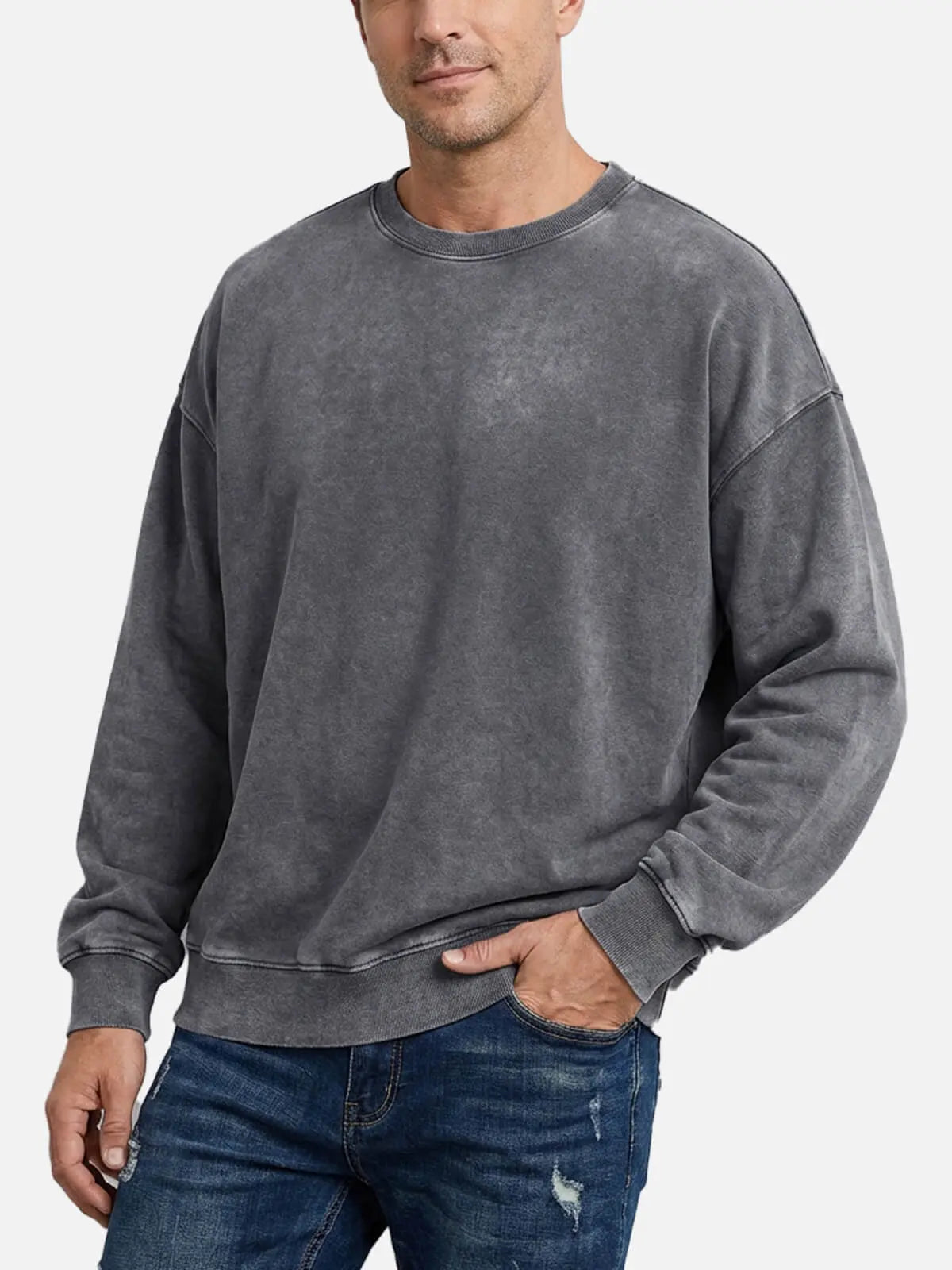 Men's Oversized Winter Washed Sweater | Crew Neck
