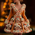 Women's Floral V-Neck Long Sleeve Mini Dress | Christmas