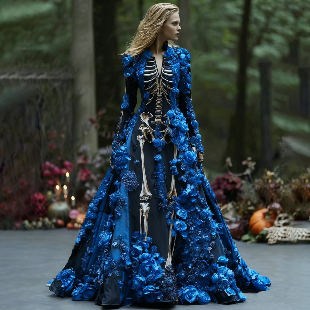 Women's Halloween Floral Long Sleeve Maxi Dress | Party