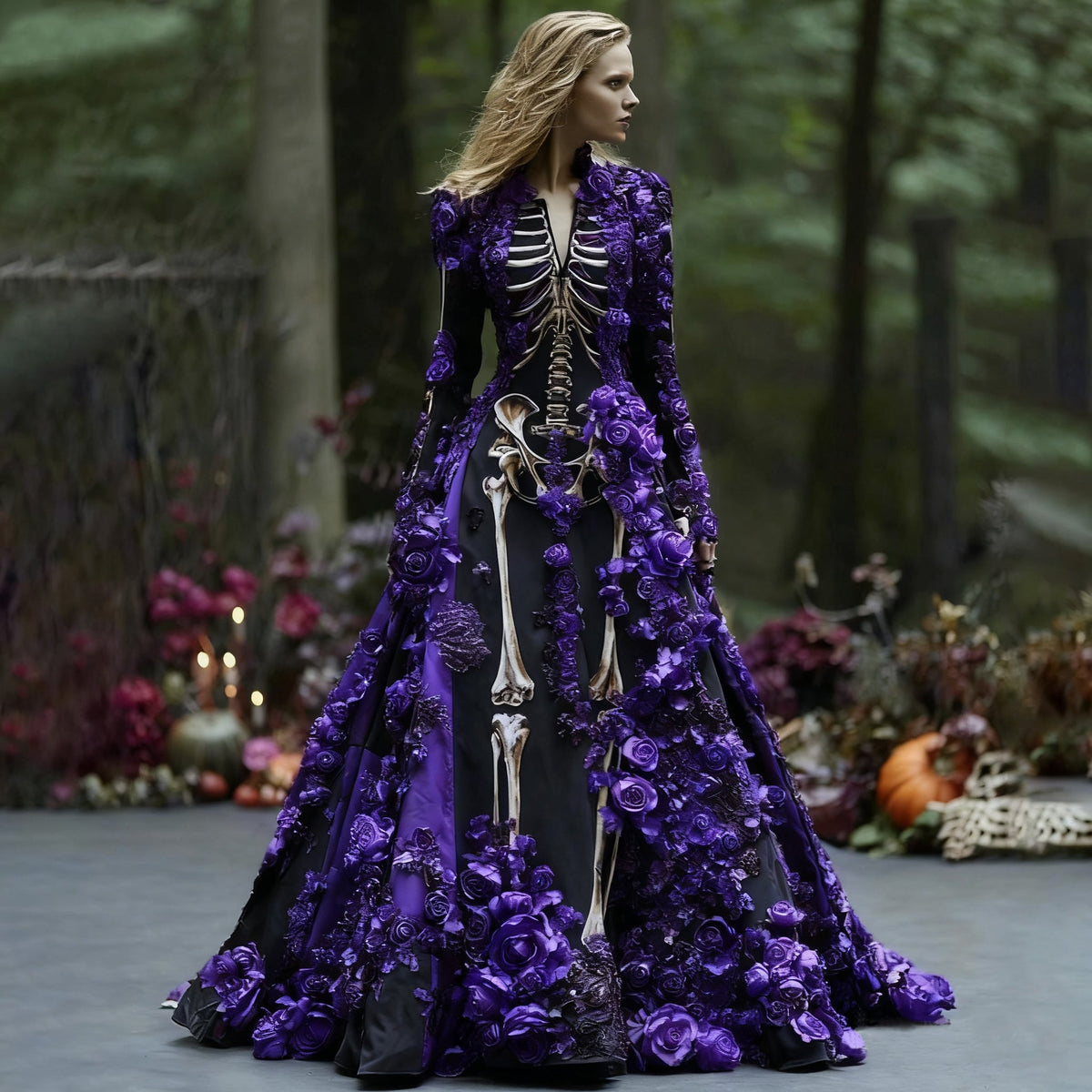 Women's Halloween Floral Long Sleeve Maxi Dress | Party