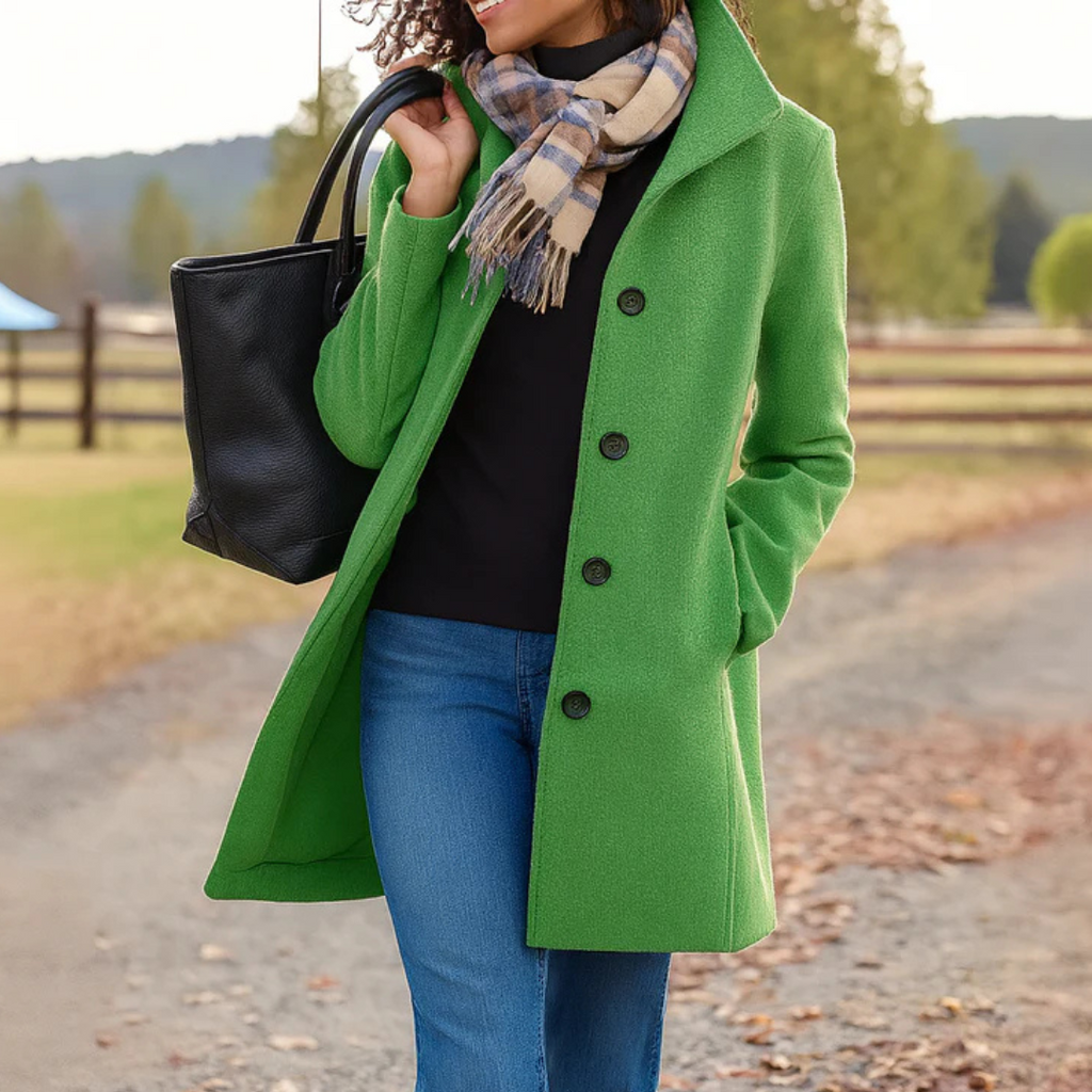 Women's Long Pockets Winter Coat | Button