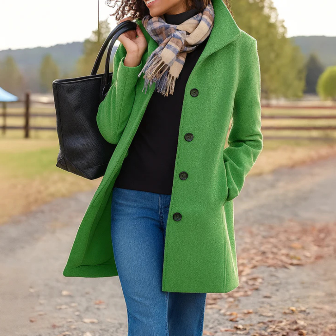 Women's Long Pockets Winter Coat | Button