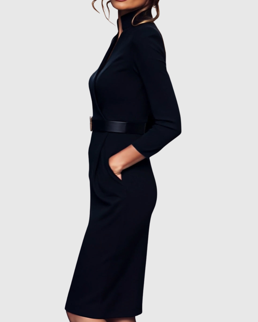 Women's Tailored Formal Belted Dress | Midi