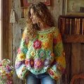 Women's Oversized Floral Winter Knit Sweater | Crochet