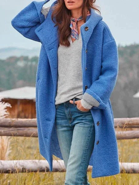 Women's Winter Button Long Coat | Hooded
