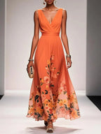 Women's Elegant Spring Floral Print Wedding Guest Dress | Maxi