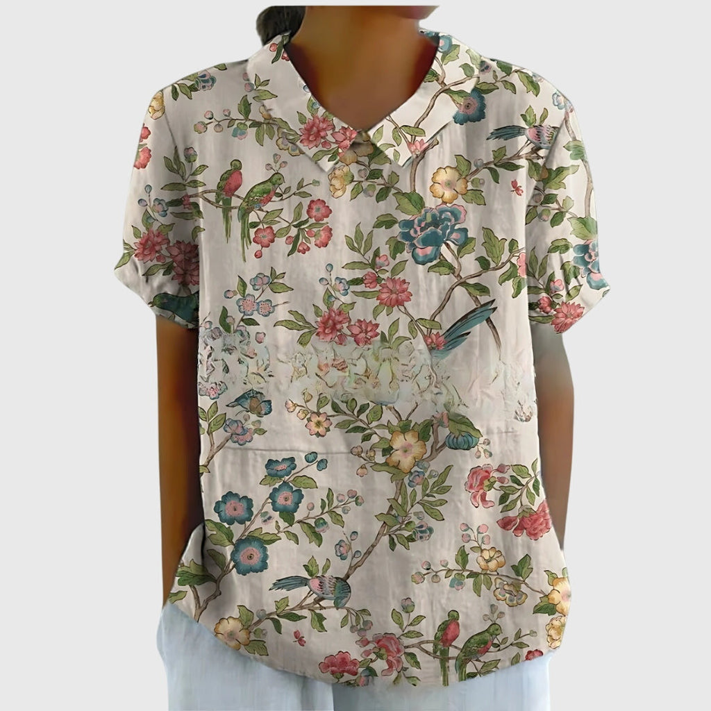 Women's Vintage Floral Peter Pan Collared Blouse | Short Sleeves