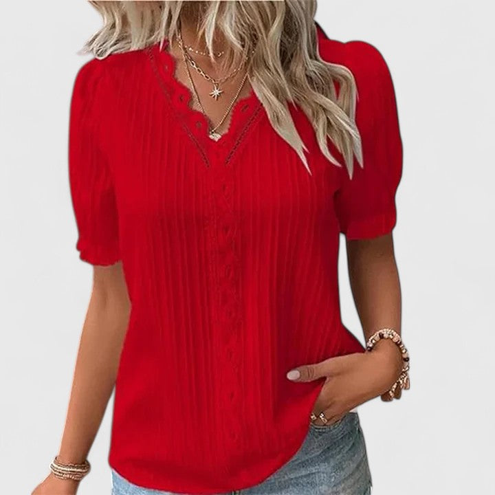 Women's Elegant V-Neck Blouse | Puff Sleeve