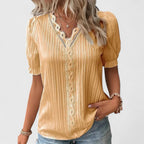 Women's Elegant V-Neck Blouse | Puff Sleeve