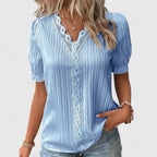 Women's Elegant V-Neck Blouse | Puff Sleeve