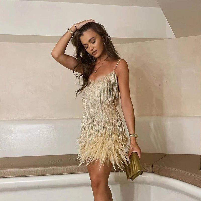 Women's Sparkling Fringe Cocktail Dress | Mini