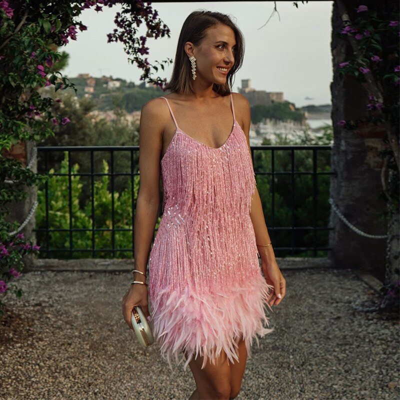 Women's Sparkling Fringe Cocktail Dress | Mini