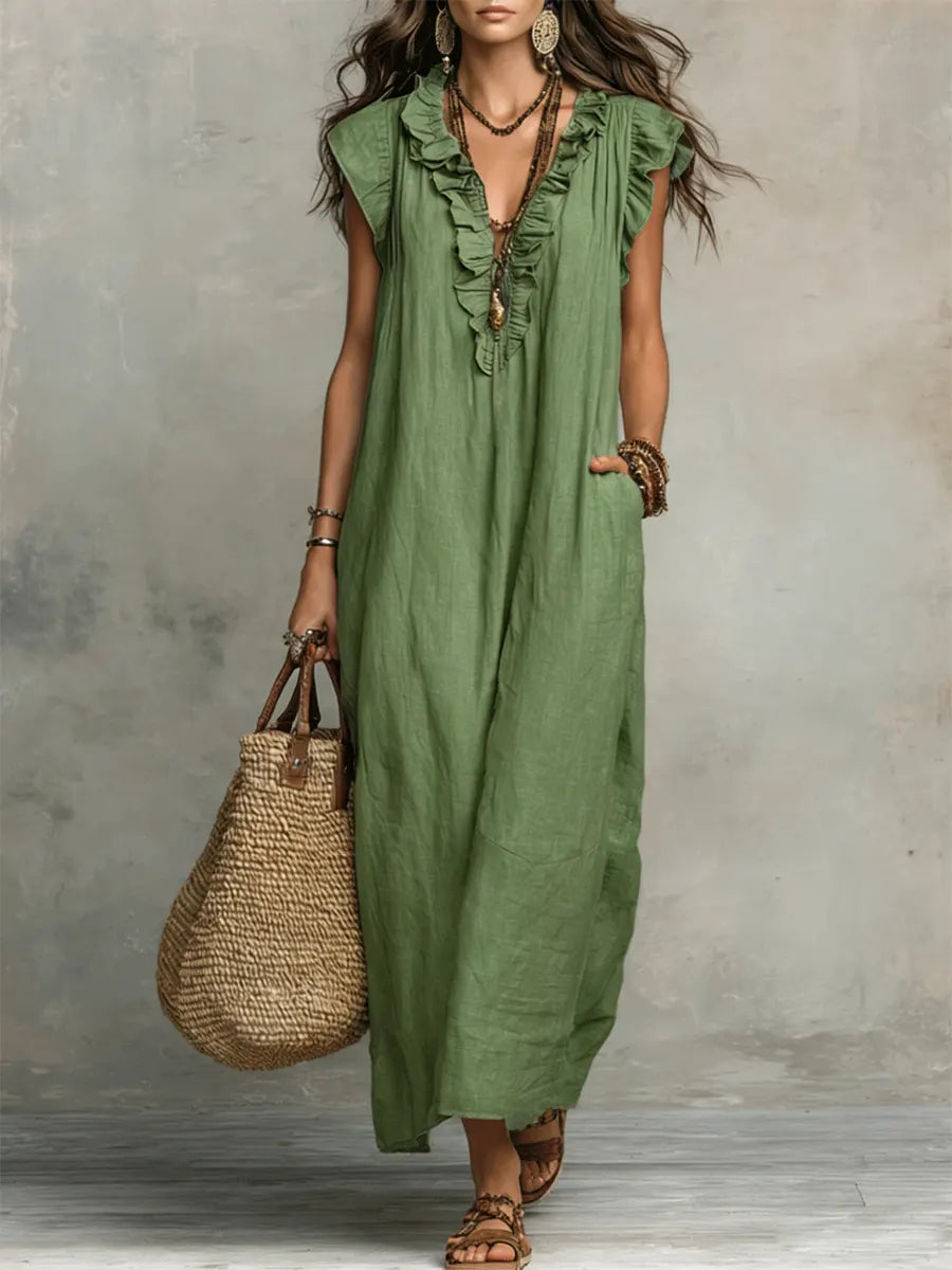 Women's Ruffle V-Neck Dress | Maxi