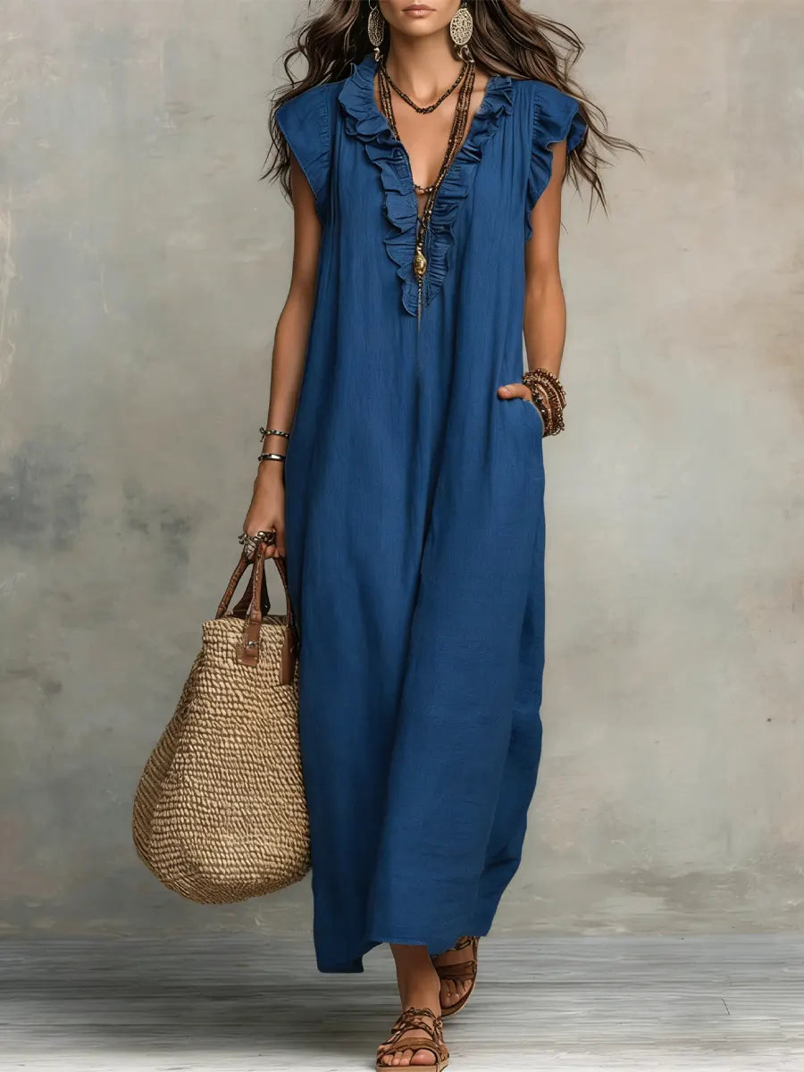 Women's Ruffle V-Neck Dress | Maxi
