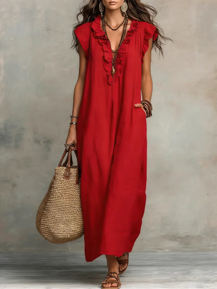 Women's Ruffle V-Neck Dress | Maxi