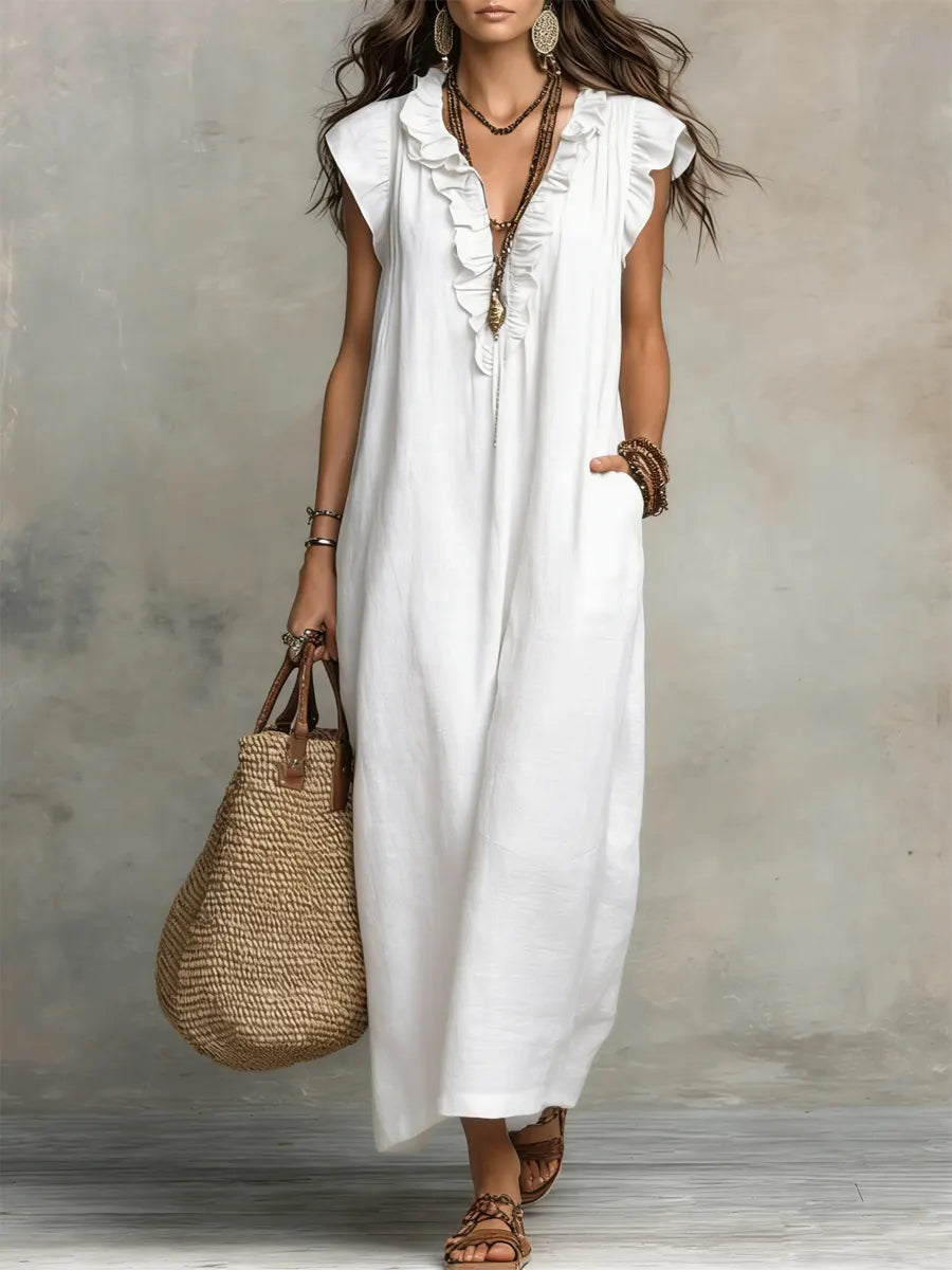 Women's Ruffle V-Neck Dress | Maxi