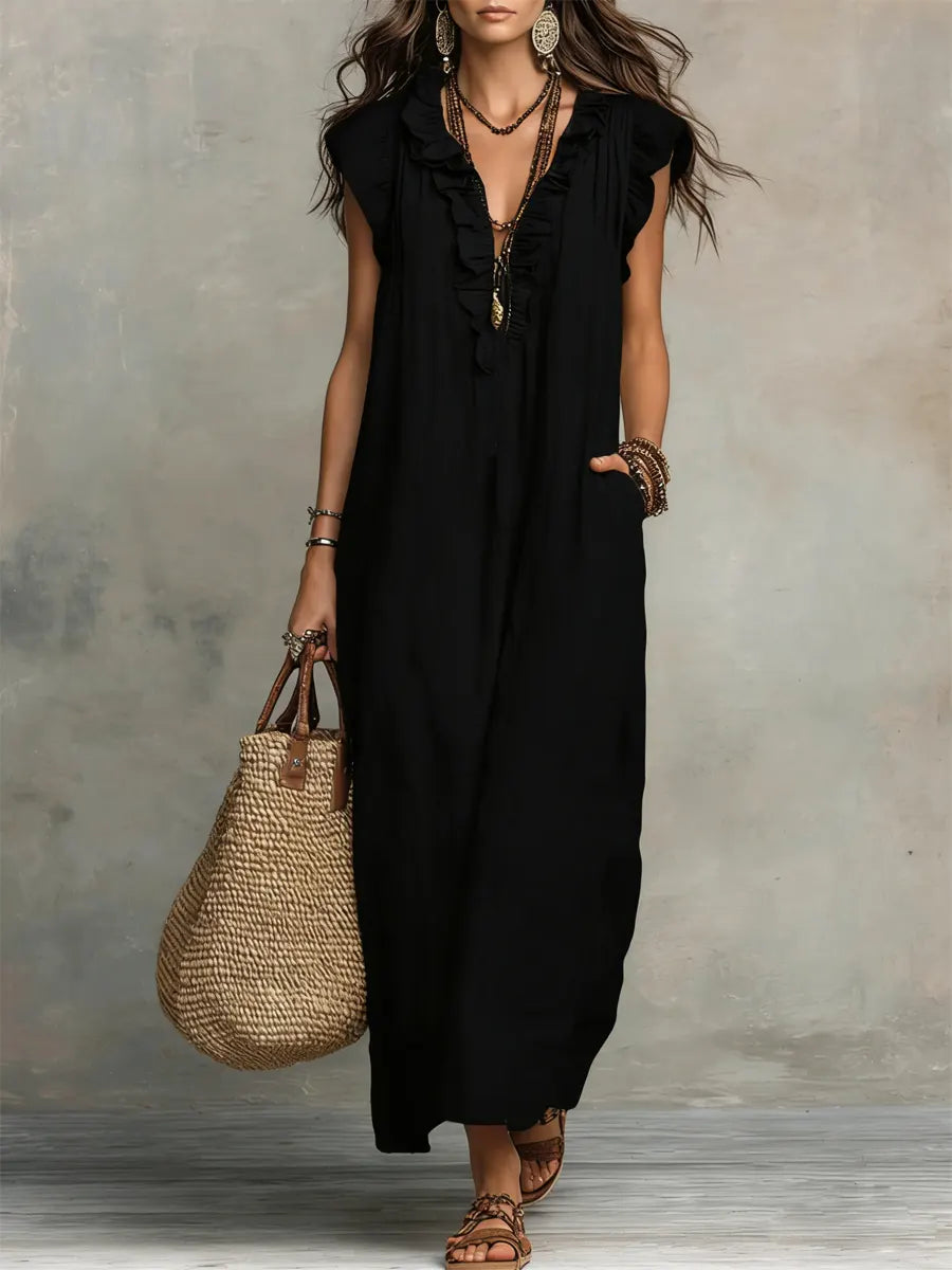 Women's Ruffle V-Neck Dress | Maxi