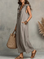 Women's Ruffle V-Neck Dress | Maxi