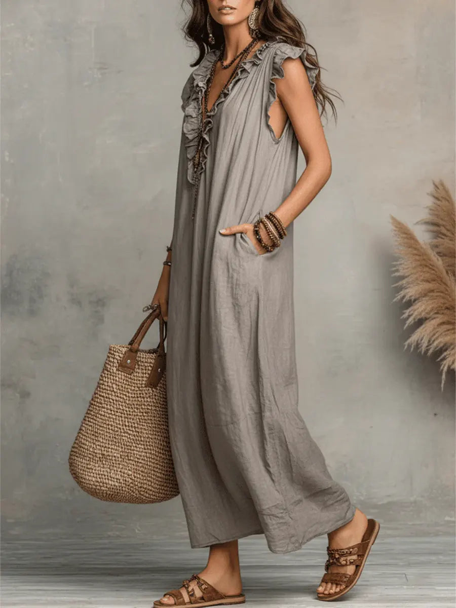 Women's Ruffle V-Neck Dress | Maxi