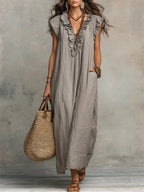 Women's Ruffle V-Neck Dress | Maxi