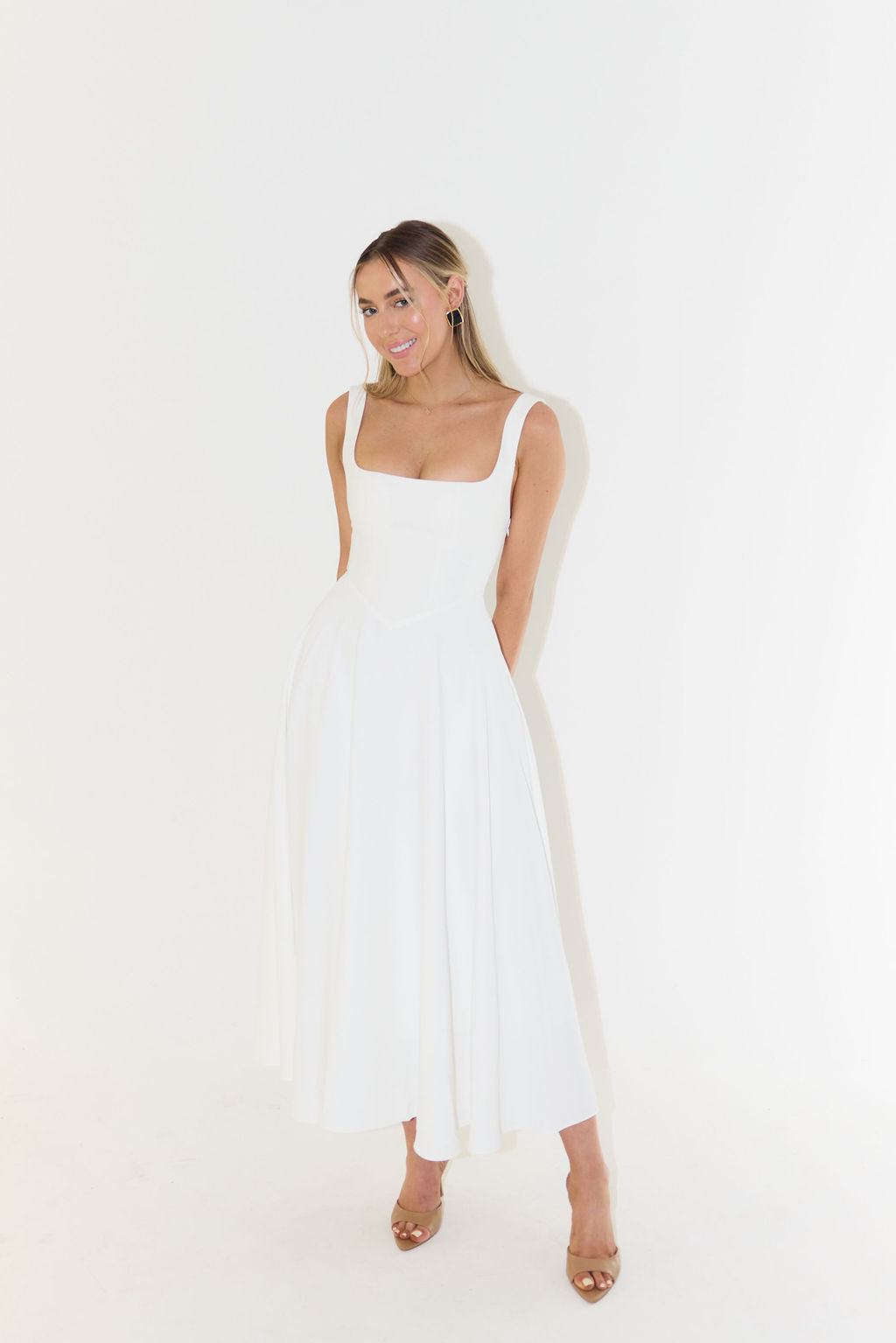Women's Square-Neck Flared A-Line Dress | Midi