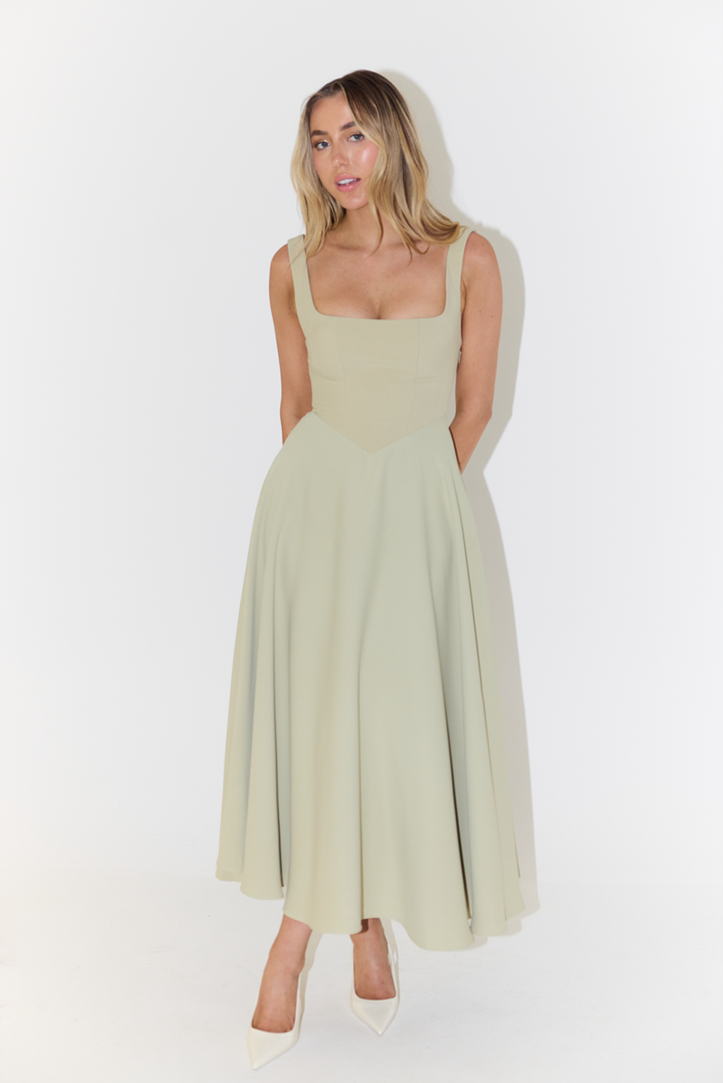 Women's Square-Neck Flared A-Line Dress | Midi