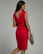 Women's Sleeveless Ruched V-Neck Dress | Midi